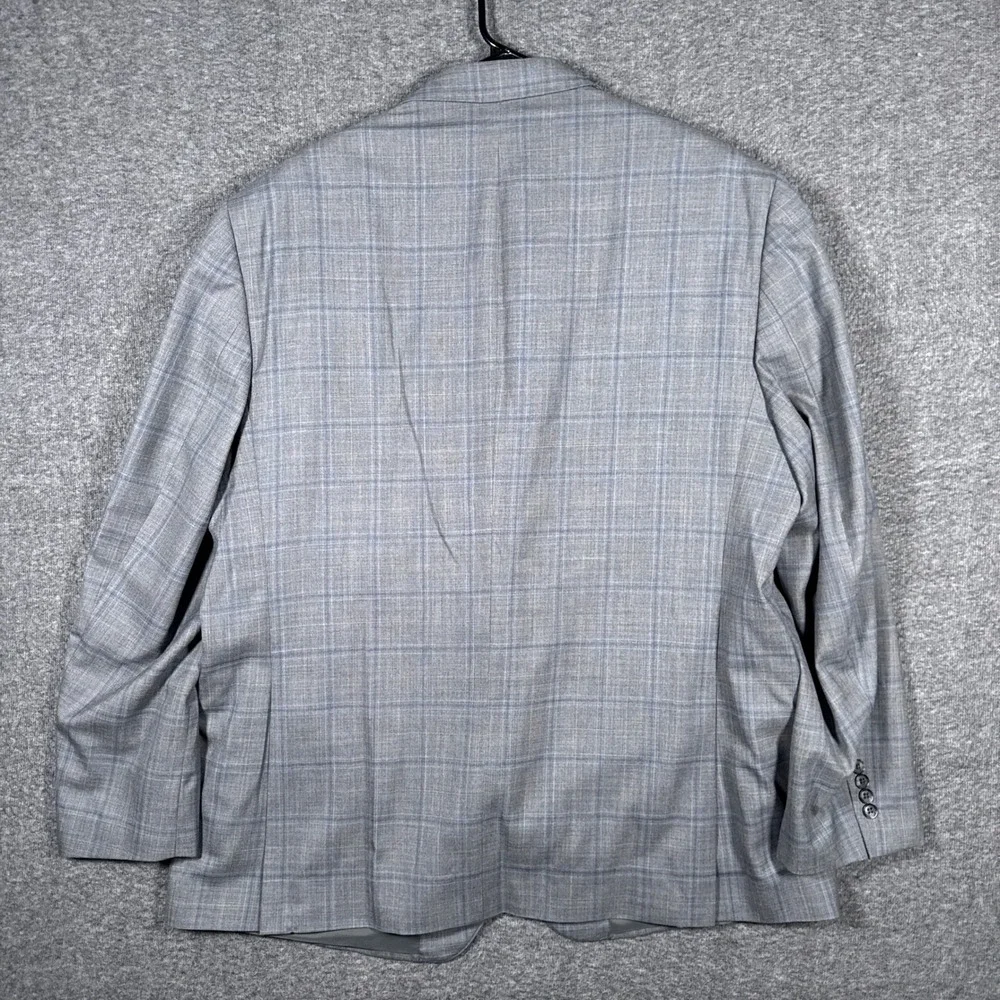 Jos A Bank Sport Coat Mens 52L Traditional Fit Grey Plaid Wool Traveler Blazer